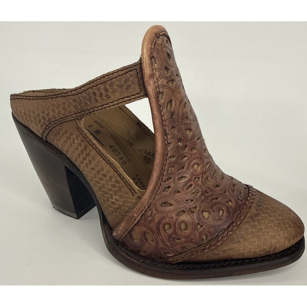 Corral Mule Heels Women 6M Brown Tooled Leather Western Slip On - Picture 12 of 12